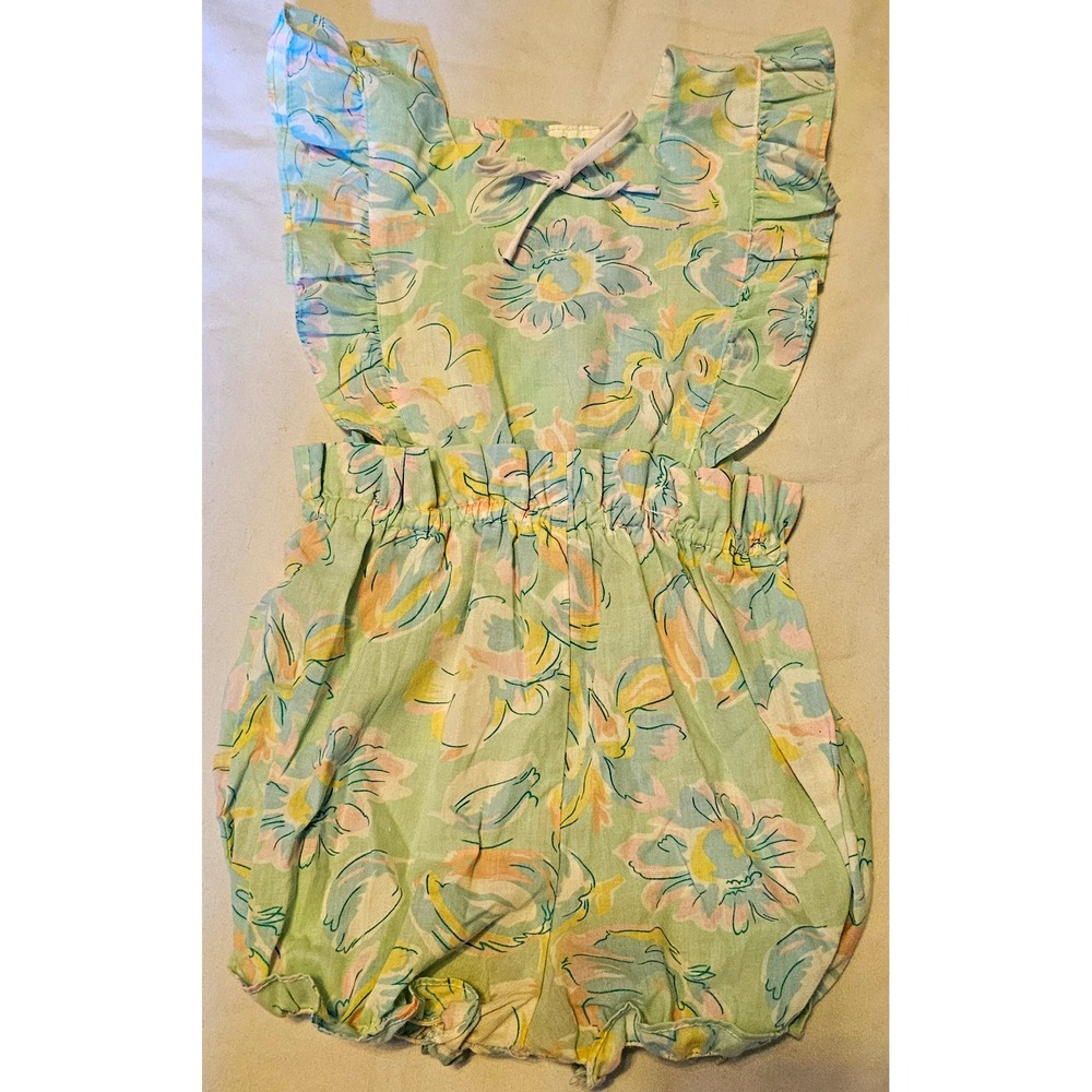 VTG Babyfair Girls 3T Floral Sleeveless Romper Elastic Waist Ruffle Pastels